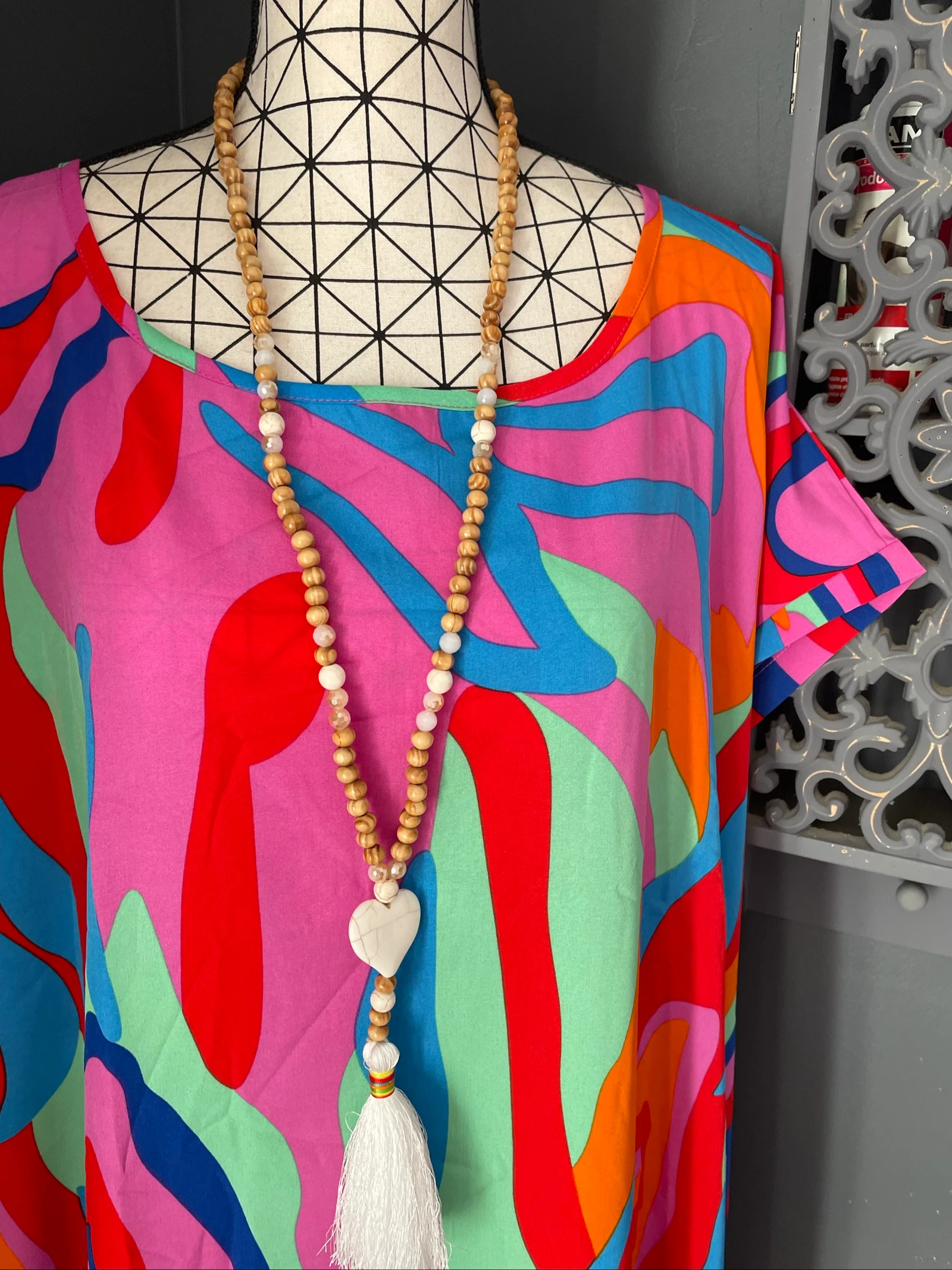 💖 abstracte veelkleurige lange jurk grote maat 58 vloeiende bohemien oversized kleurrijk 💖 – photo 4